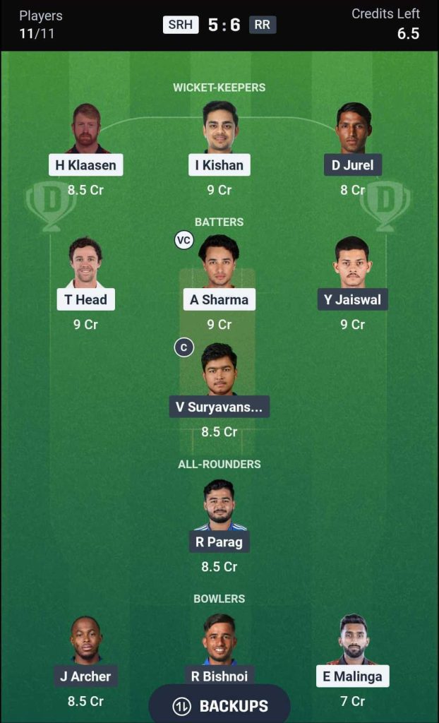 SRH vs RR IPL 2026 Match 21 Dream11 Team 3 SRH vs RR IPL 2026 Match 21 Dream11 Team 3