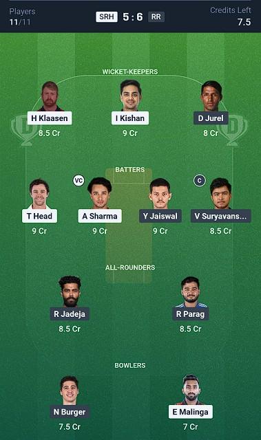 SRH vs RR IPL 2026 Match 21 Dream11 Team 1 SRH vs RR IPL 2026 Match 21 Dream11 Team 1