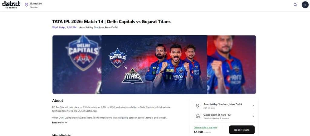 Open the Match Page on District