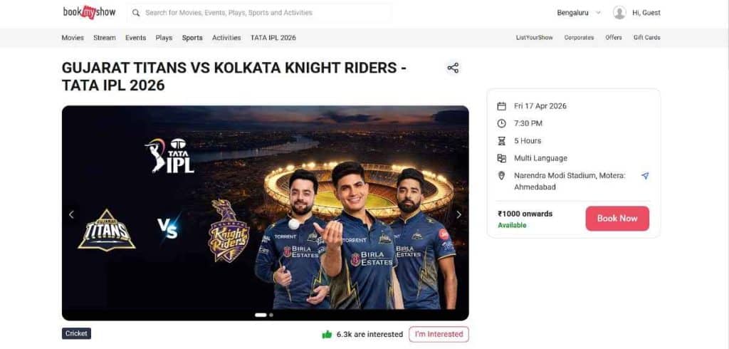 Find the Match on BookMyShow and Click Book Now Find the Match on BookMyShow and Click Book Now