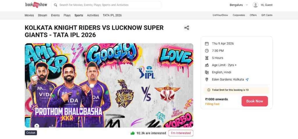 Step1: Ticket Booking Guide for KKR vs LSG Match 15 IPL 2026 Step1: Ticket Booking Guide for KKR vs LSG Match 15 IPL 2026