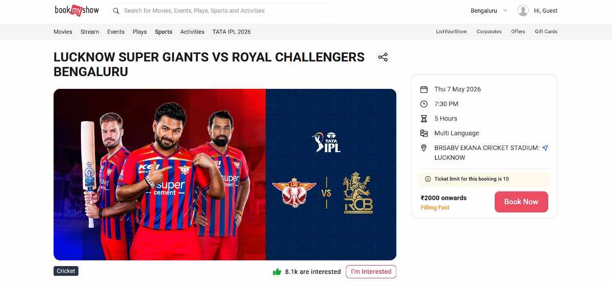 Open the Event Page on BookMyShow
