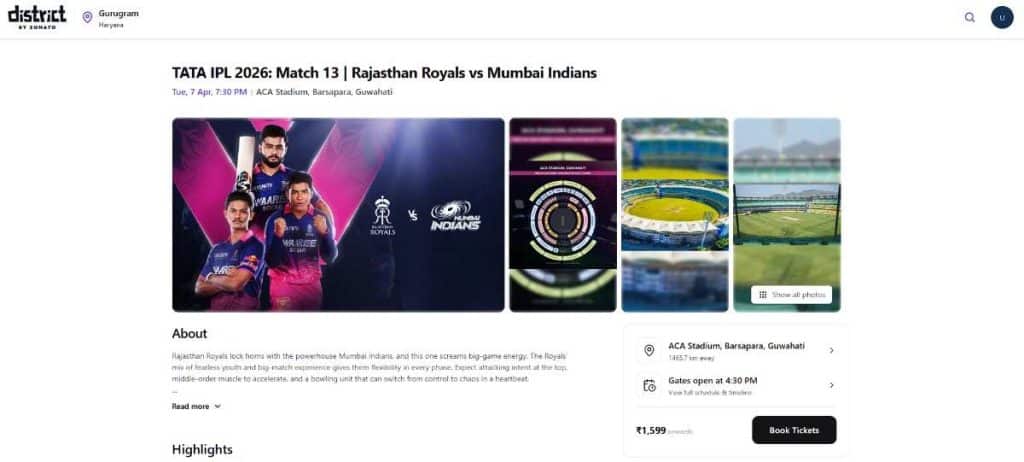 Step 1: RR vs MI Match 13 IPL 2026 Ticket Booking Guide Step 1: RR vs MI Match 13 IPL 2026 Ticket Booking Guide