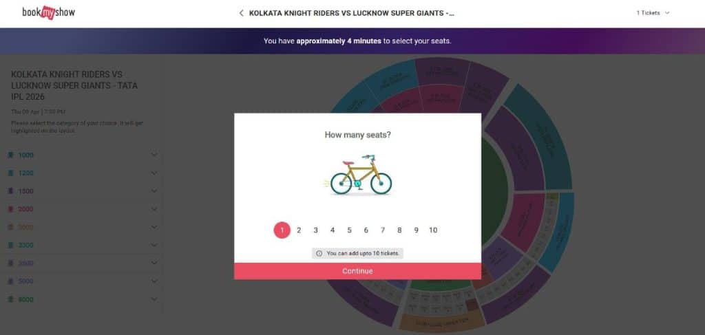 Step2: Ticket Booking Guide for KKR vs LSG Match 15 IPL 2026 Step2: Ticket Booking Guide for KKR vs LSG Match 15 IPL 2026