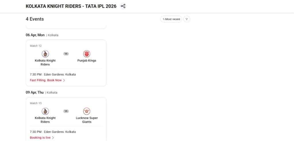 Select Match 12 and Click Book Now