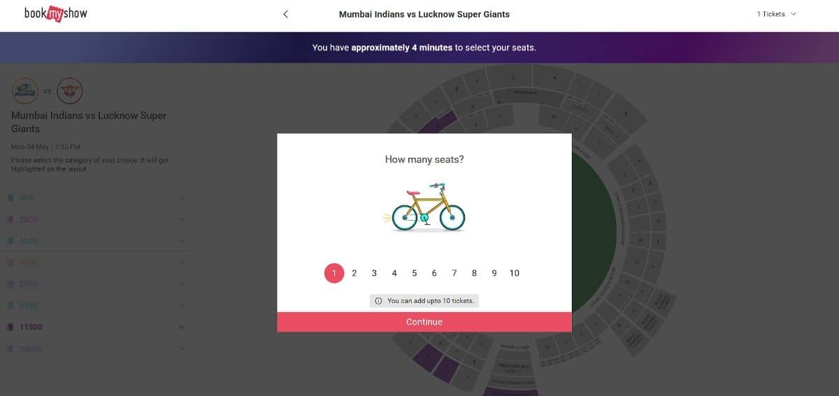 Select Number of Tickets