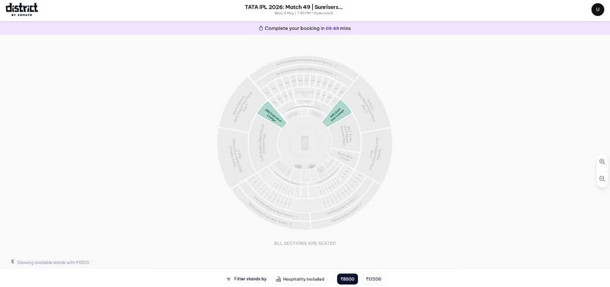 Select Your Stand from the Stadium Map