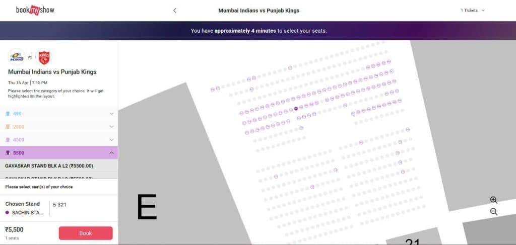 pick seat 5-321 in Sachin Stand pick seat 5-321 in Sachin Stand