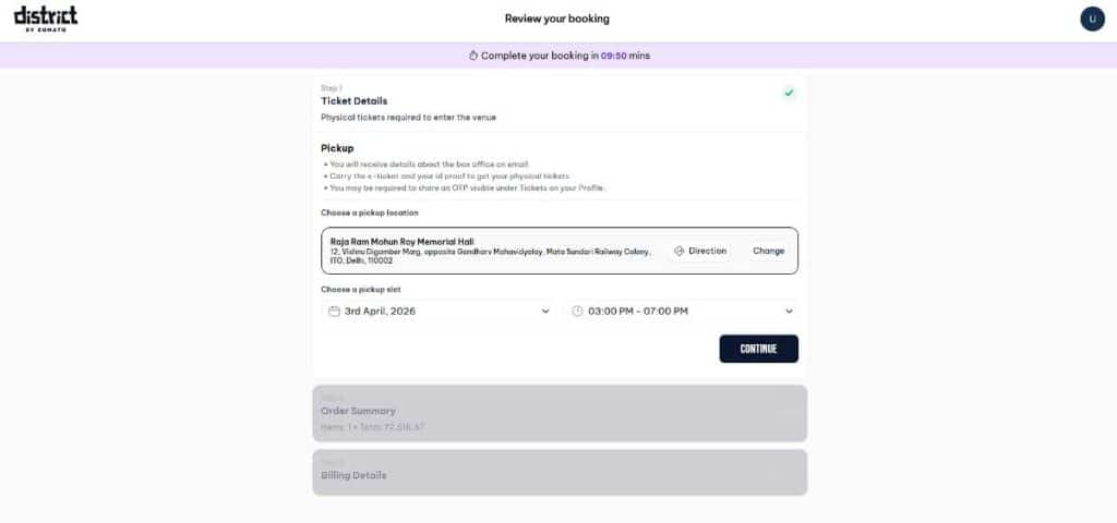 Choose Physical Ticket Pickup