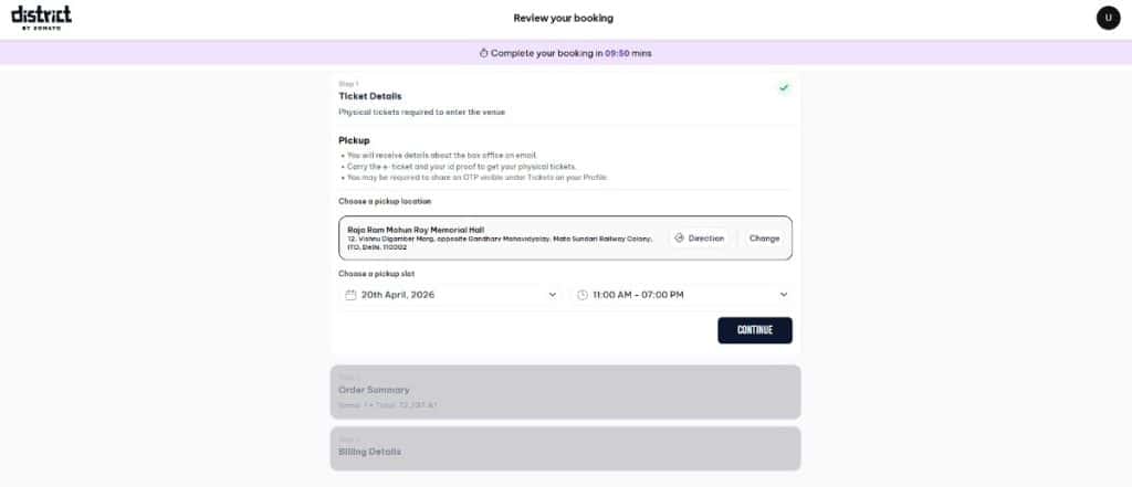 Review Ticket Details & Choose Pickup Slot