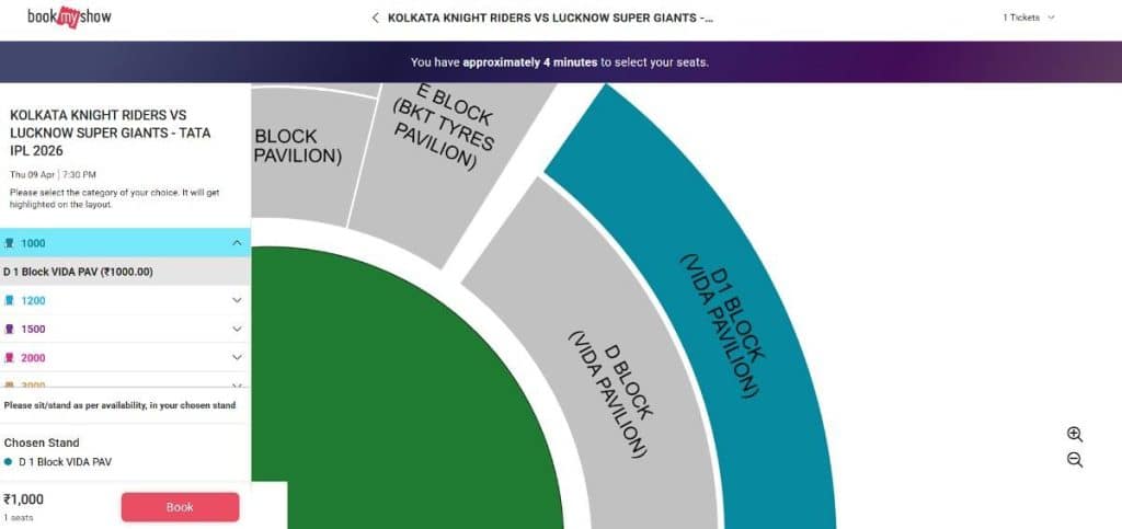 Step4: Ticket Booking Guide for KKR vs LSG Match 15 IPL 2026 Step4: Ticket Booking Guide for KKR vs LSG Match 15 IPL 2026