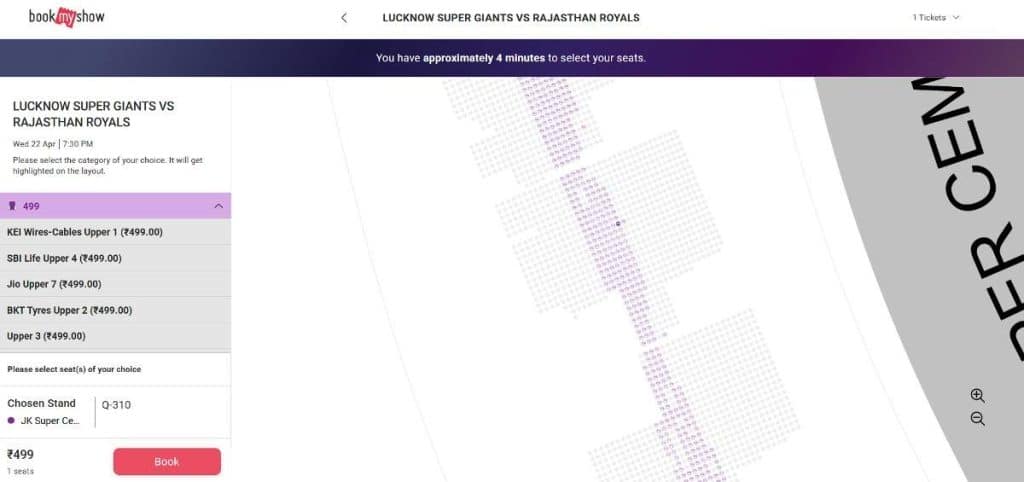 Select Price Tier, Block, And Specific Seat