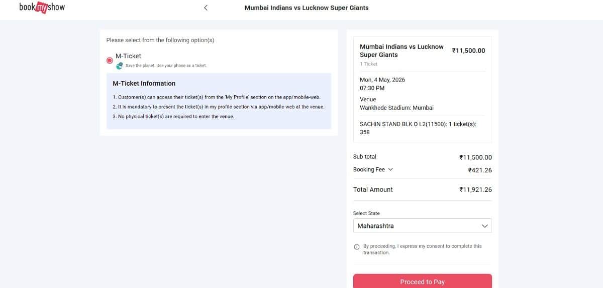 Select M-Ticket and Review Order