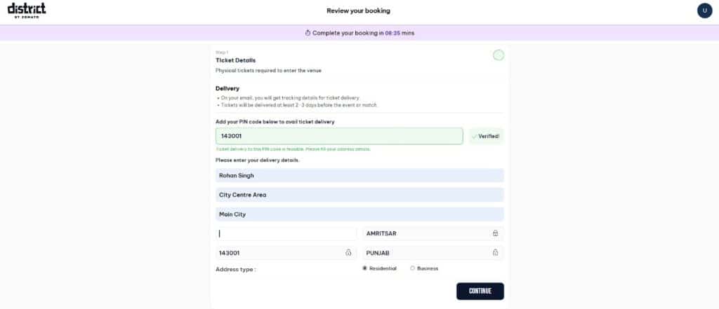 Enter Delivery Address