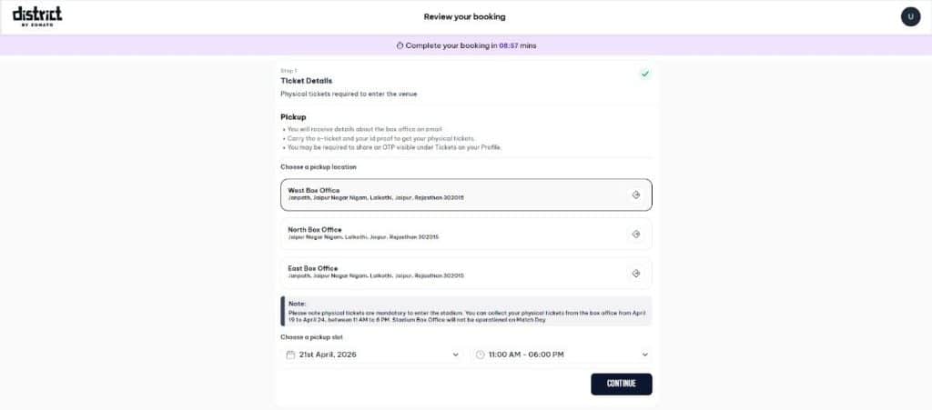 Choose Your Physical Ticket Pickup Location