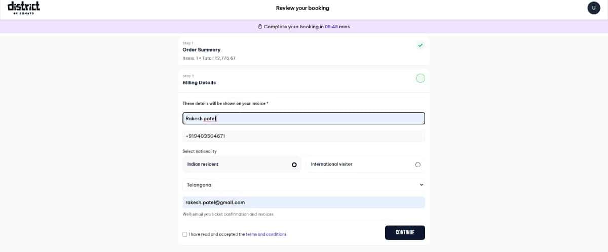 Fill Billing Details and Complete Payment