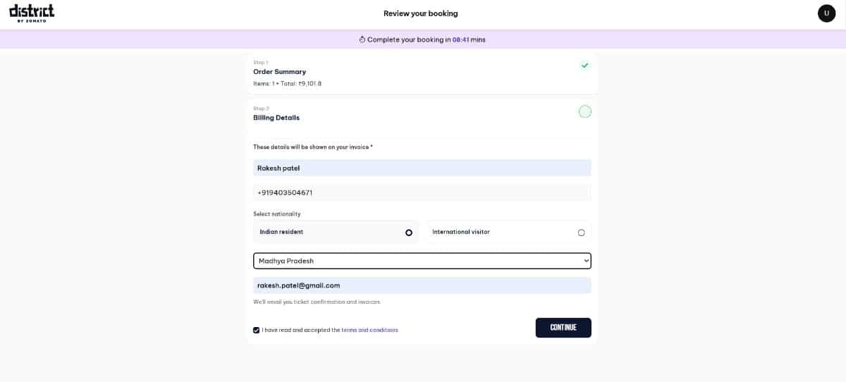 Fill Billing Details and Pay