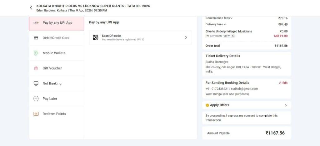 Step 6: Ticket Booking Guide for KKR vs LSG Match 15 IPL 2026 Step 6: Ticket Booking Guide for KKR vs LSG Match 15 IPL 2026