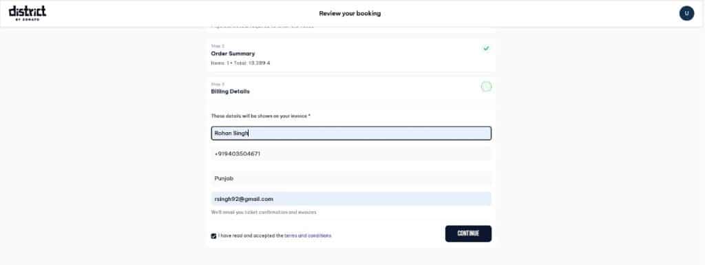 Fill in Billing Details and Pay