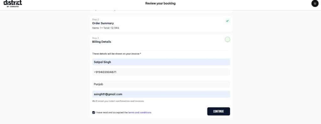 Fill in Billing Details and Pay