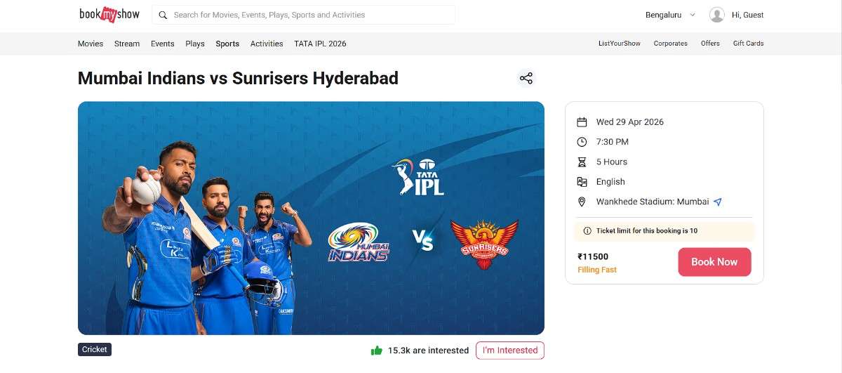 Visit the Match Page and Click Book Now