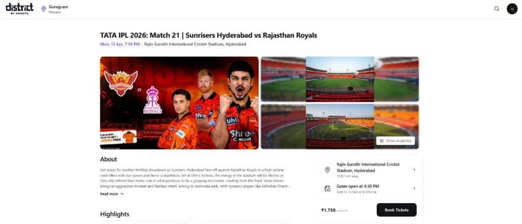 Open the Match Page on District