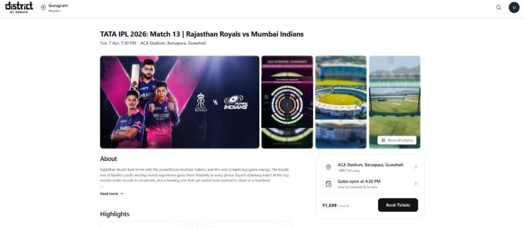 Select the Match and Click Book Tickets Select the Match and Click Book Tickets