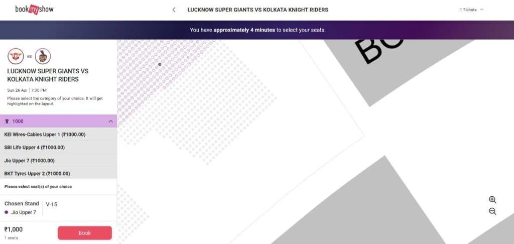 Select Price Tier, Block, and Specific Seat