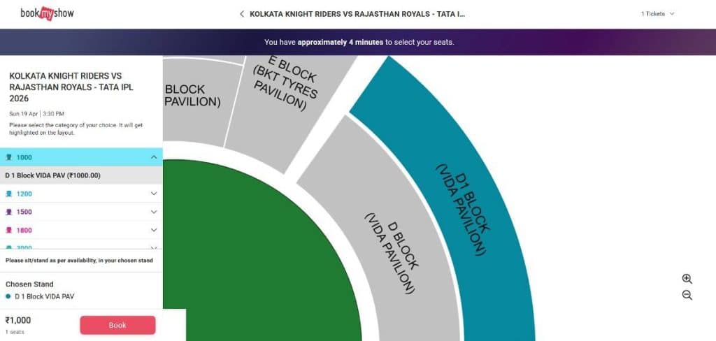 Select Your Price Tier, Block, and Seat