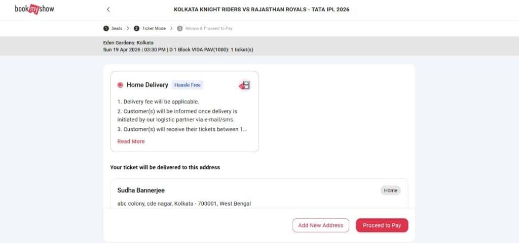 Choose Ticket Delivery Mode and Confirm Address