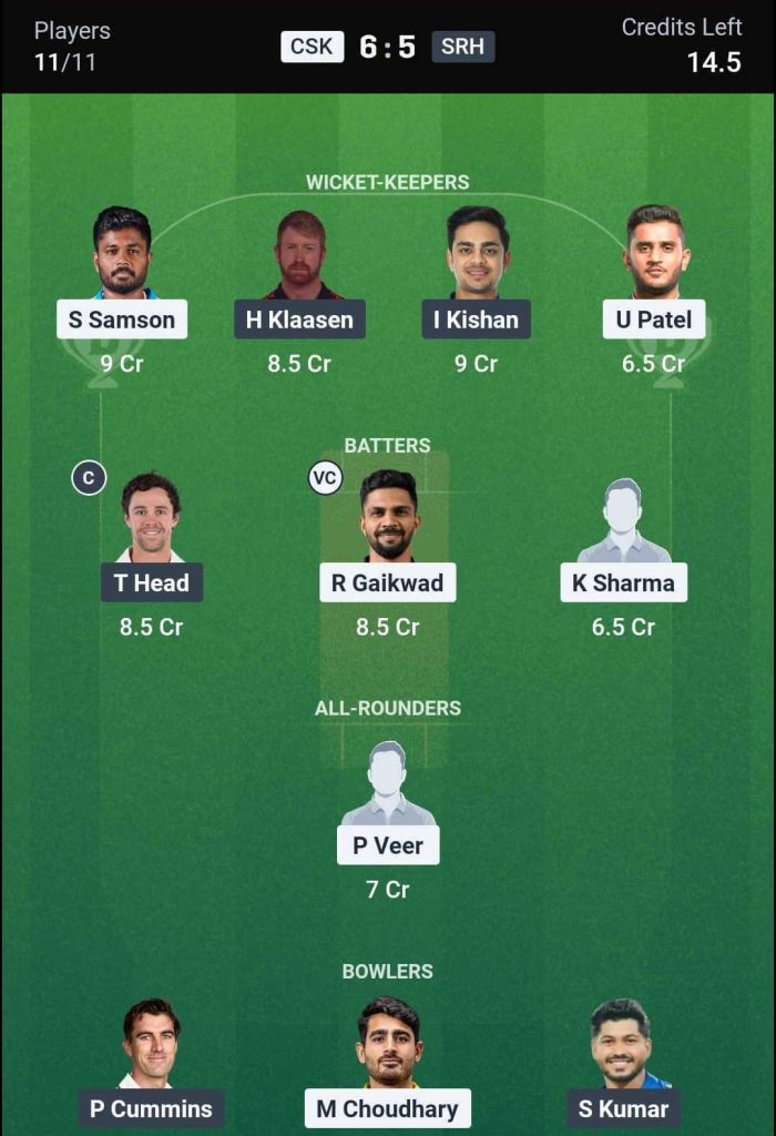 CSK vs SRH IPL 2026 Match 63 Dream11 Team 3