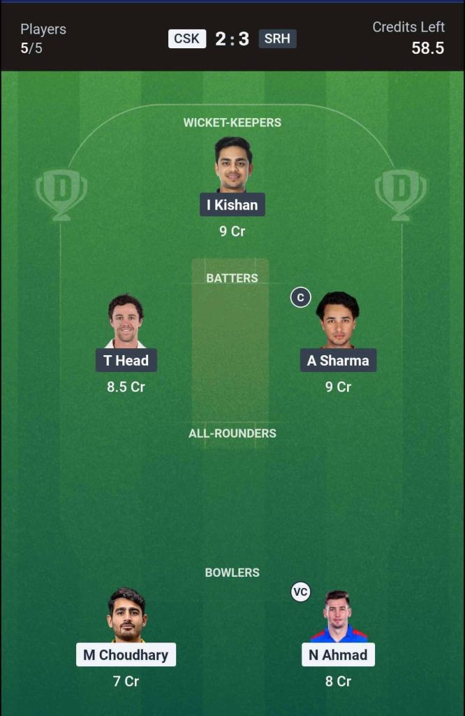 CSK vs SRH Match 63 (2nd Innings) Dream11 Team 1