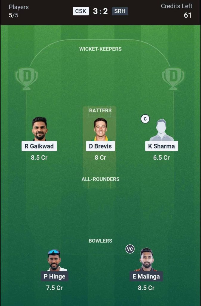 CSK vs SRH Match 63 (2nd Innings) Dream11 Team 2