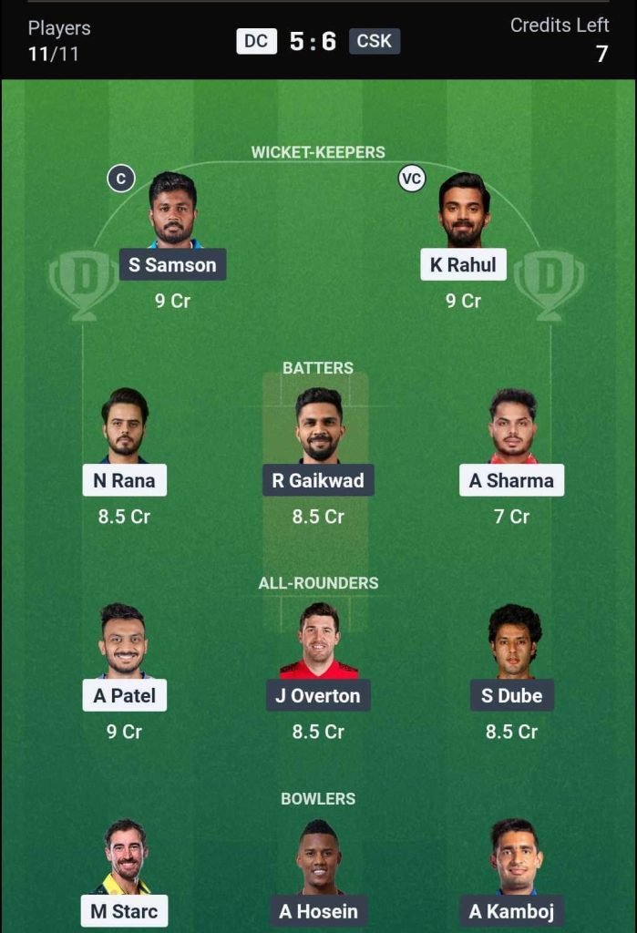 DC vs CSK IPL 2026 Match 48 Dream11 Team 1