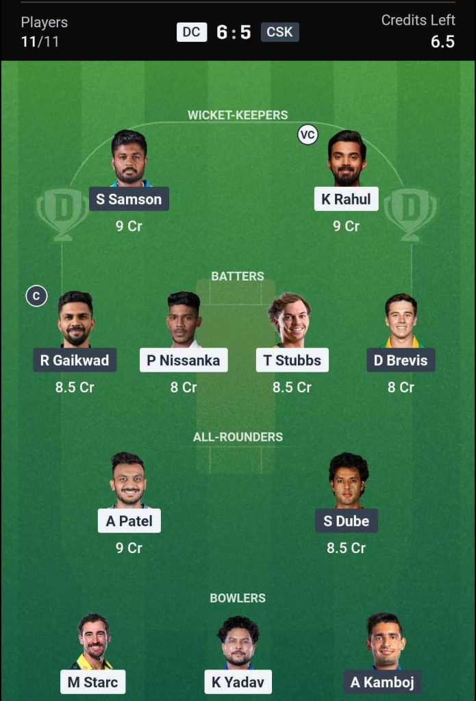 DC vs CSK IPL 2026 Match 48 Dream11 Team 2
