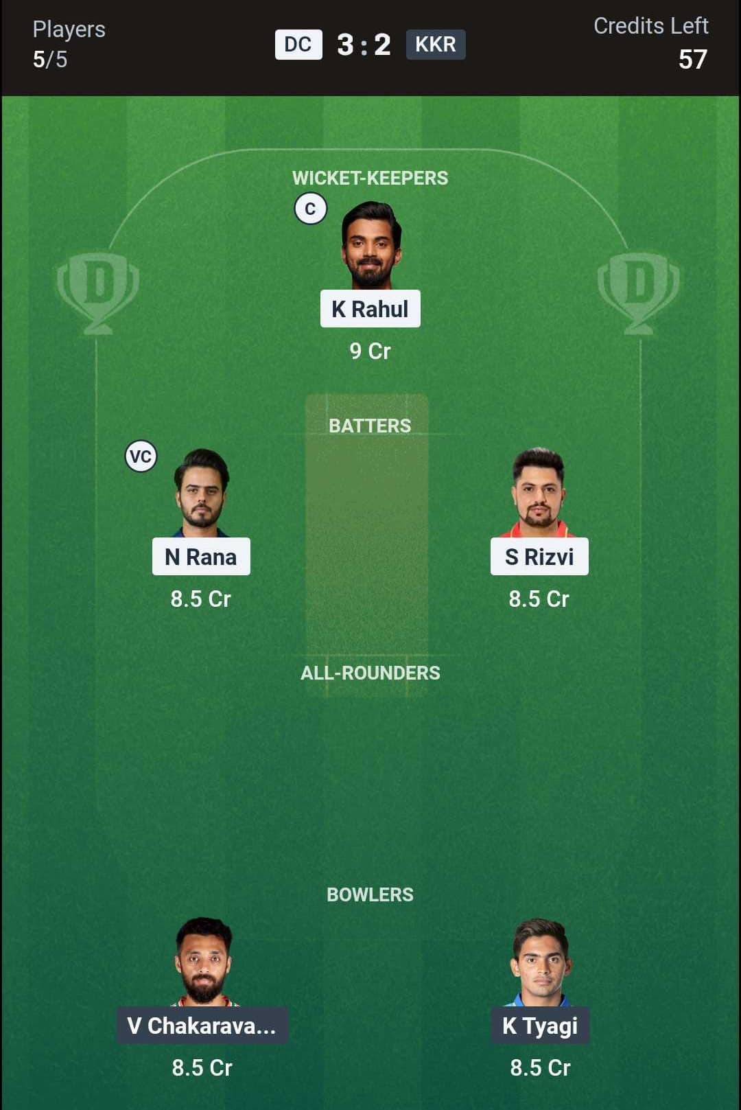 DC vs KKR Match 51 (2nd Innings) Dream11 Team 3 DC vs KKR Match 51 (2nd Innings) Dream11 Team 3