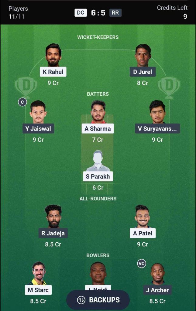 DC vs RR IPL 2026 Match 62 Dream11 Team 3