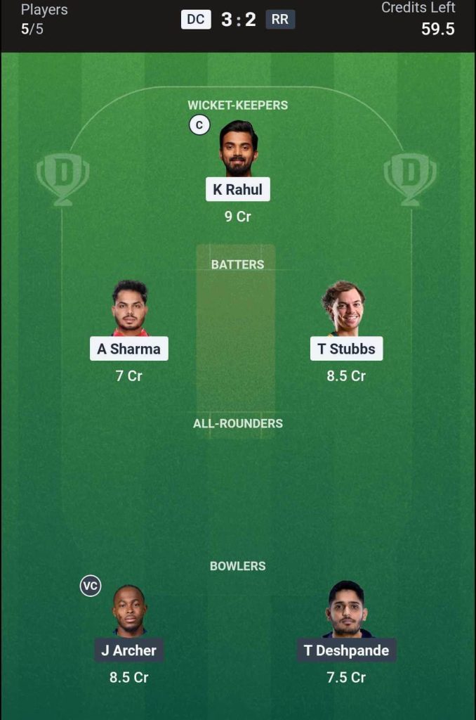 DC vs RR Match 62 (2nd Innings) Dream11 Team 3