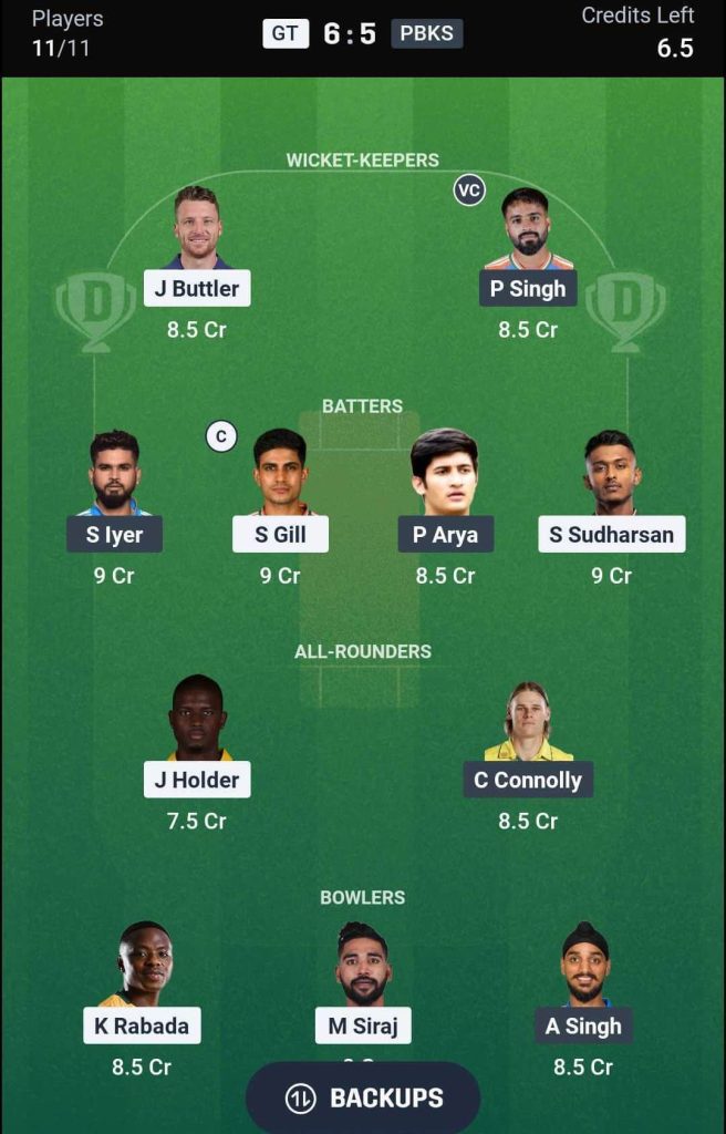 GT vs PBKS IPL 2026 Match 46 Dream11 Team 1
