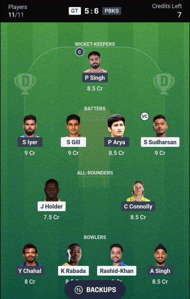 GT vs PBKS IPL 2026 Match 46 Dream11 Team 2