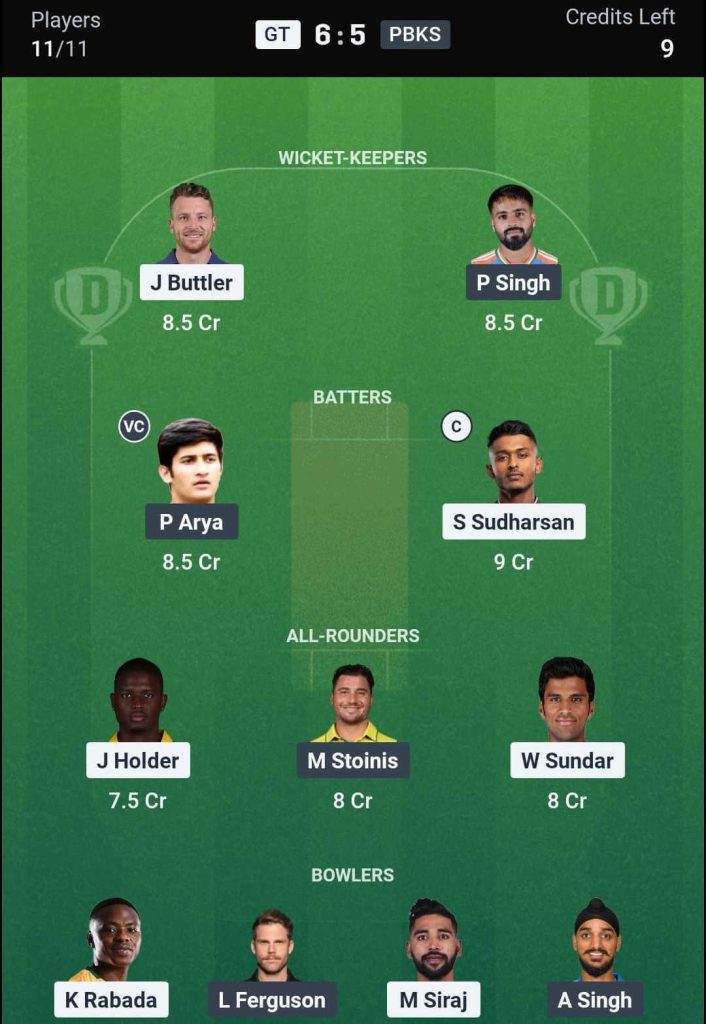 GT vs PBKS IPL 2026 Match 46 Dream11 Team 3