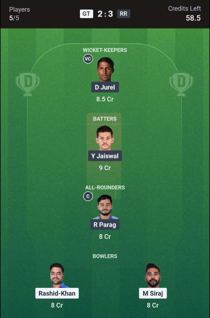 GT vs RR Qualifier 2 (2nd Innings) Dream11 Team 1 GT vs RR Qualifier 2 (2nd Innings) Dream11 Team 1