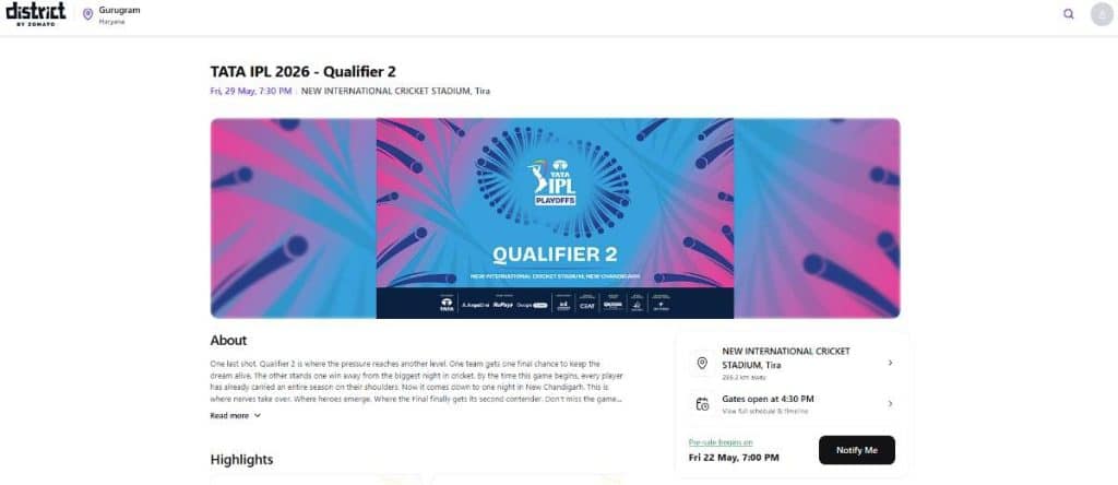 IPL 2026 Qualifier 2 Ticket Booking Guide IPL 2026 Qualifier 2 Ticket Booking Guide