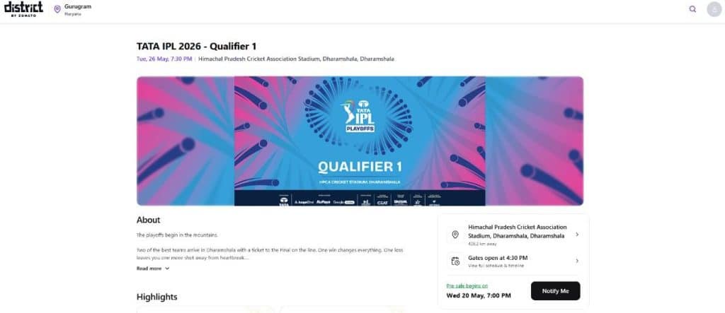 IPL 2026 Qualifier 1 Ticket Booking Guide IPL 2026 Qualifier 1 Ticket Booking Guide