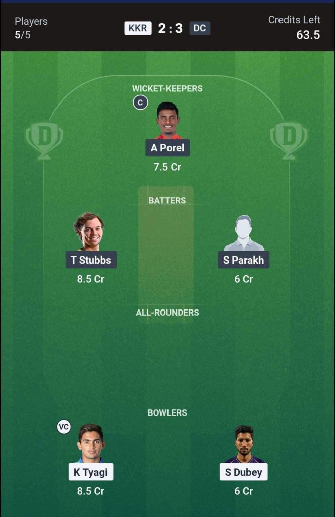 KKR vs DC IPL 2026 Match 70 2nd Innings Dream11 Team 2