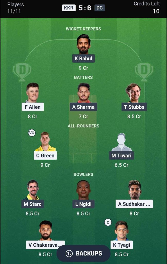 KKR vs DC IPL 2026 Match 70 Dream11 Team 3