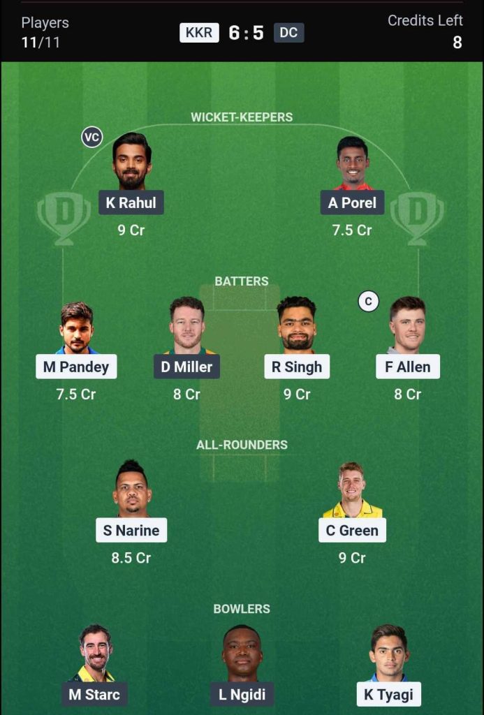 KKR vs DC IPL 2026 Match 70 Dream11 Team 2