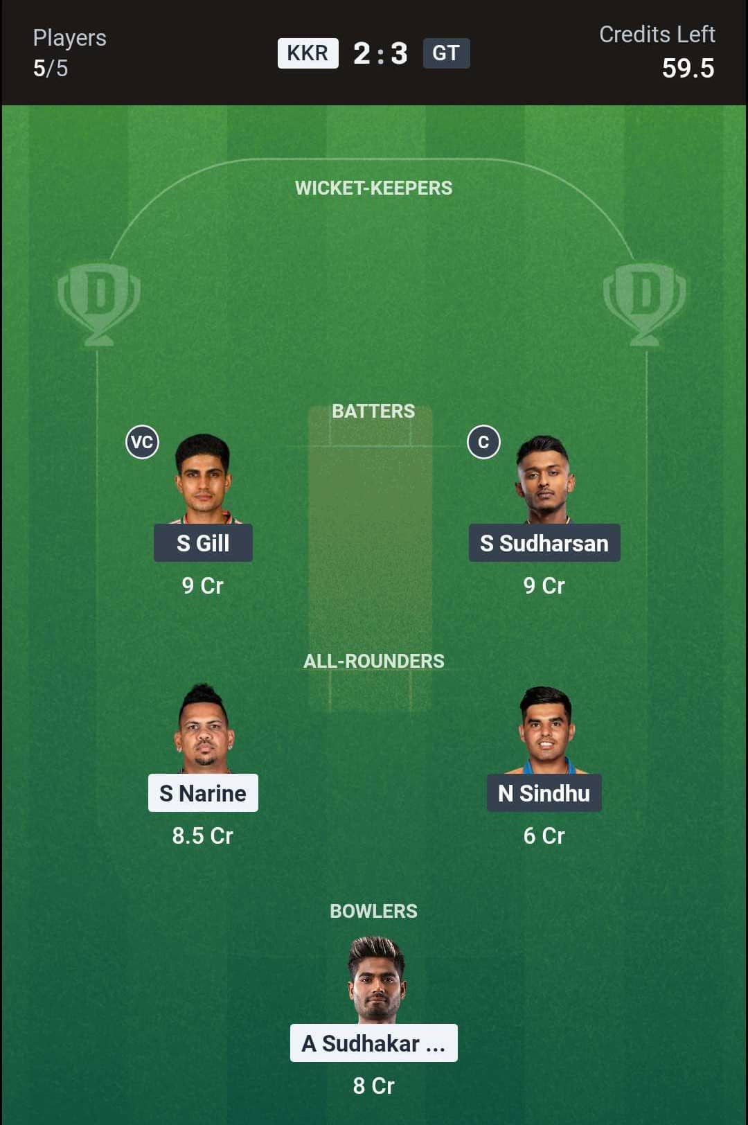 KKR vs GT Match 60 (2nd Innings) Dream11 Team 1