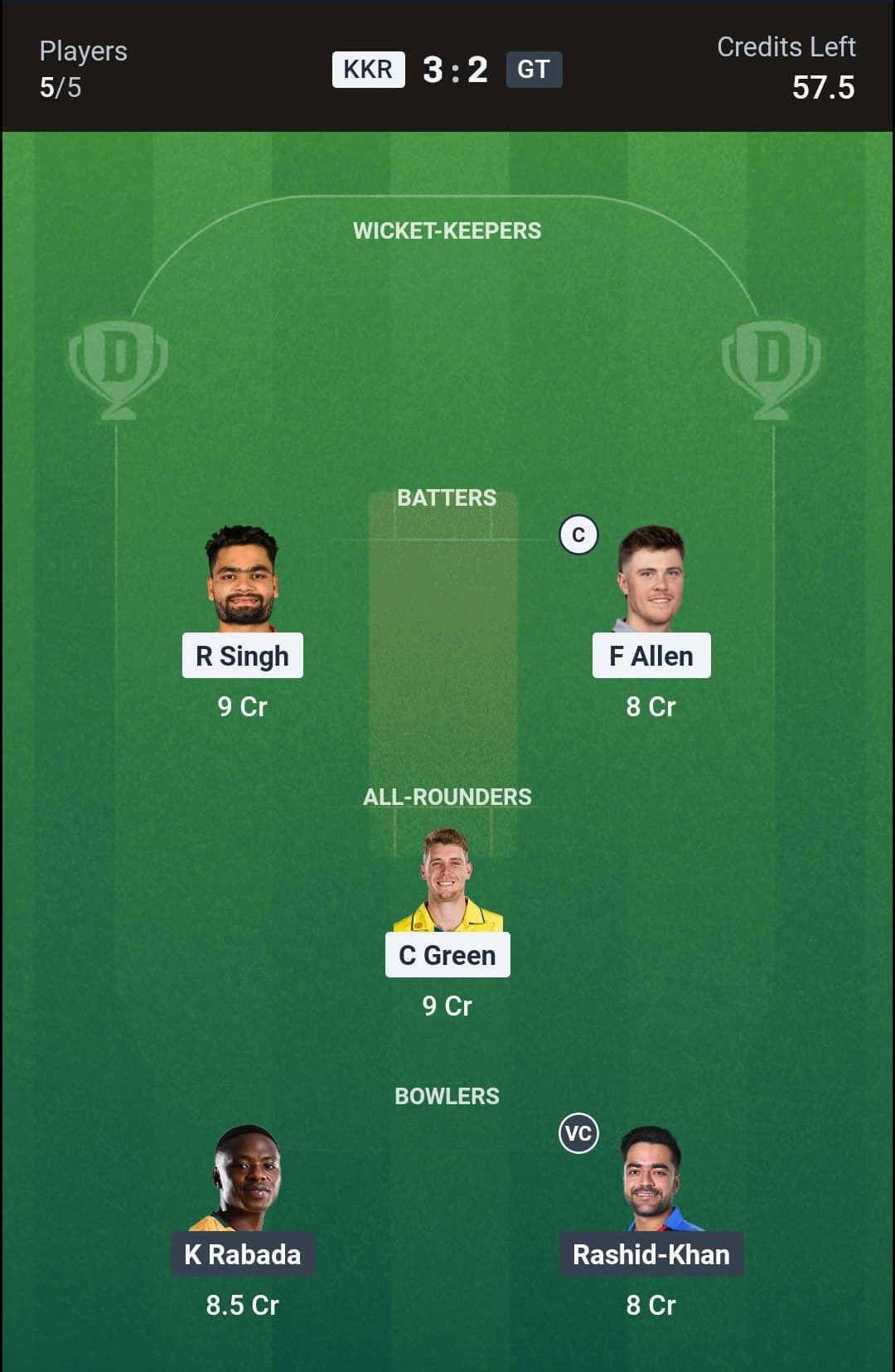 KKR vs GT Match 60 (2nd Innings) Dream11 Team 2