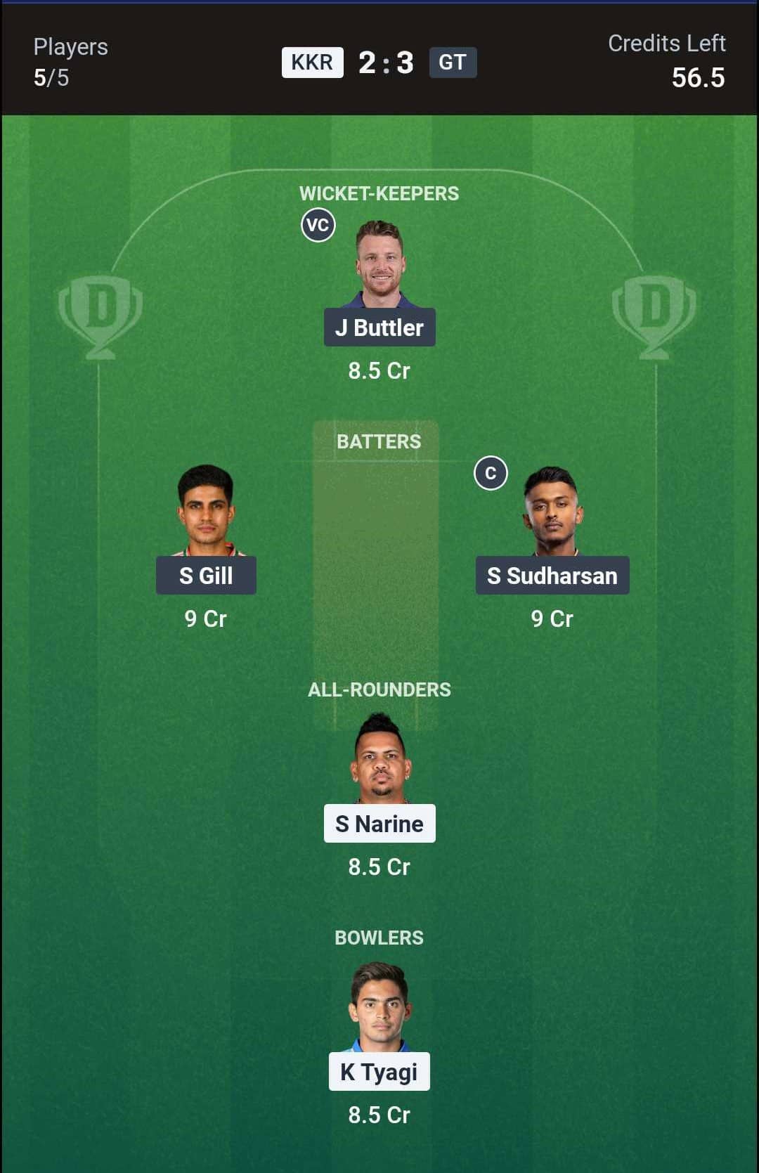 KKR vs GT Match 60 (2nd Innings) Dream11 Team 3